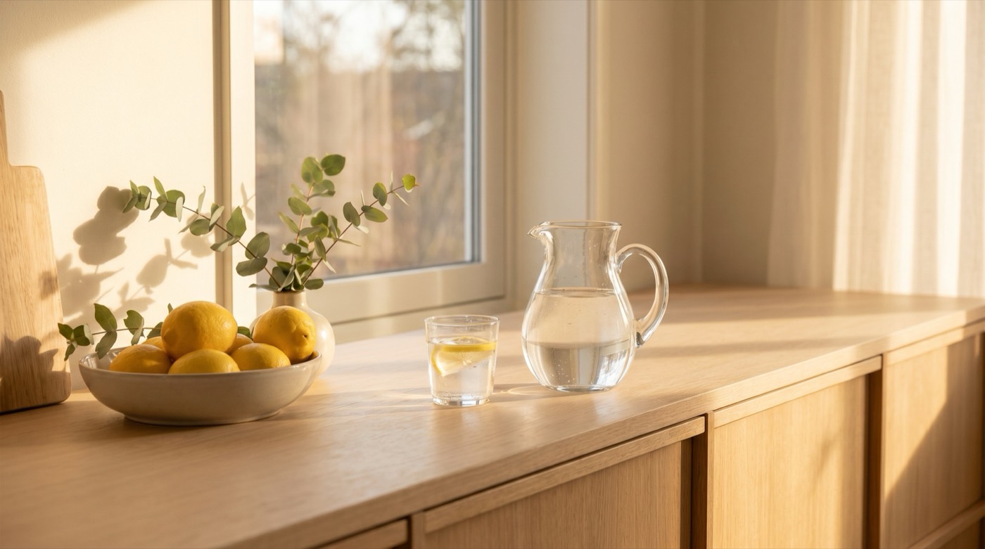 Clean drinking water in a kitchen